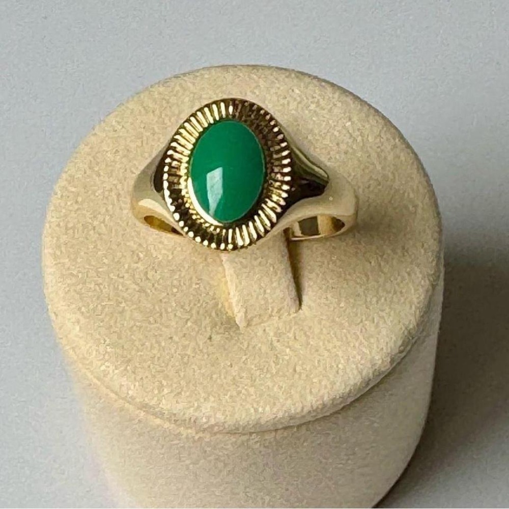 Gorjana New Size 9 18k Gold Plated Brass Hand Painted Kelly Green Enamel Ring‎